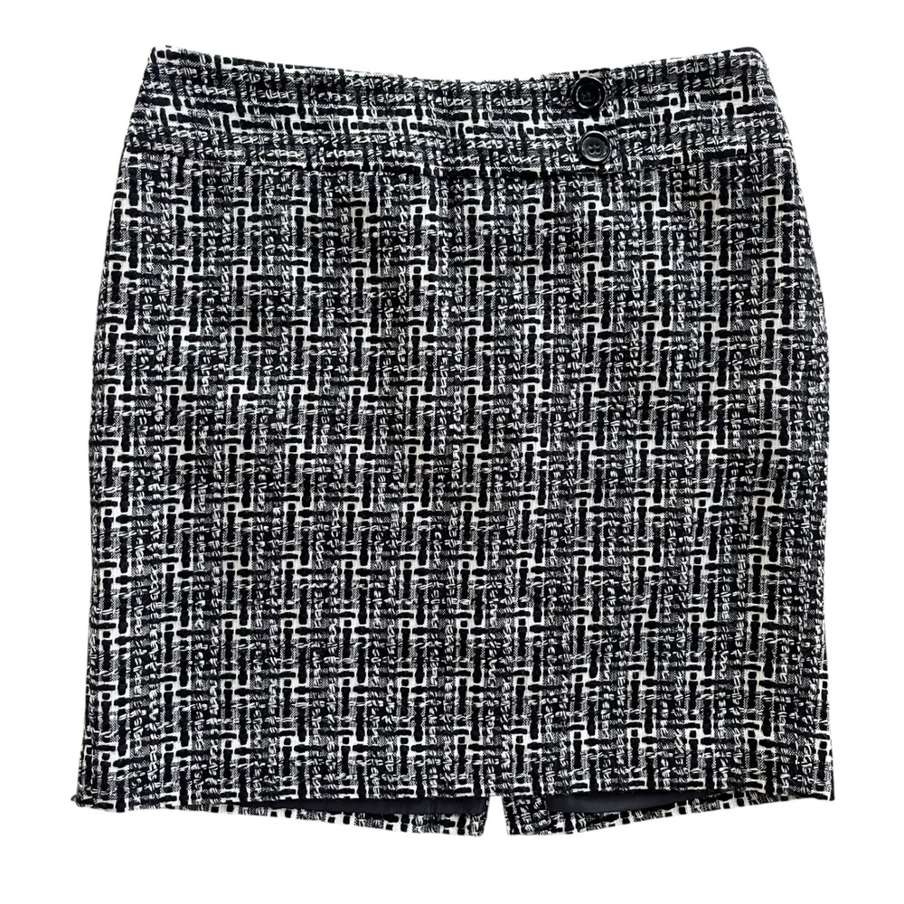 Ann Taylor Women's 12 Black White Plaid Textured Tweed Boucle Pencil Skirt Chic
